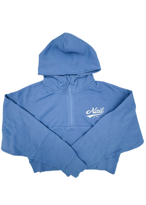 LADIES HOODIE CROP 1/2 ZIP W/ NAIT SCRIPT LOGO (SKY BLUE)