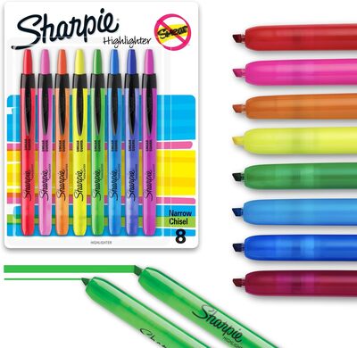 Highlighter Sharpie Retractable 8pk Narrow Chisel