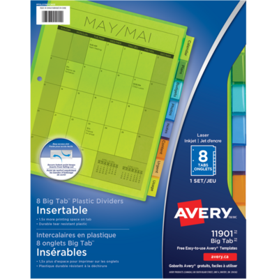 Index Dividers Plastic 8 Tabs Flexible Pvc-Free W/Big Tabs