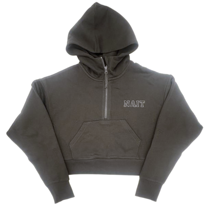 Ladies Drop Shoulder 1/2 Zip Hoodie Crop W/ Nait Letters 2025