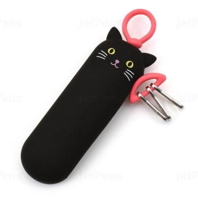 Key Case Slim Black Cat Inside Clip & Pull Top Loop Silicone