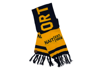 Unisex Scarf Navy And Gold Knit Nait Est.1962 Logo