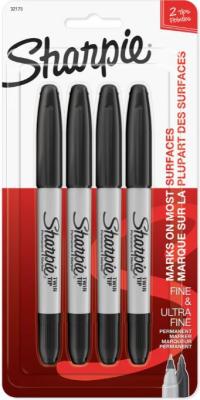 Marker Sharpie Twin Tip 4 Pack Black