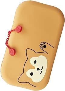 Pencil Pouch Flat Shiba Dog Two Sides Zipper Silicone