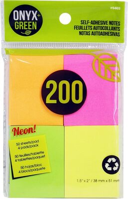 Self Adhesive Notes 1.5X2 4 Pad X 50 Sheets Neon Colors