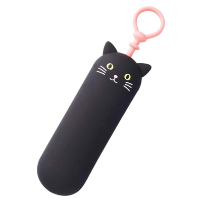 Key Case Slim Black Cat Inside Clip & Pull Top Loop Silicone