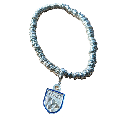 Stretch Bracelet W/Charm Cut Out Nait Shield Silver Plated