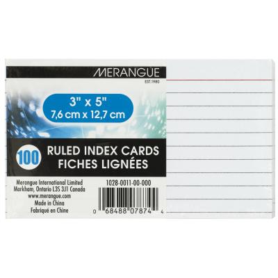 Index Cards 3" X 5" Ruled White 100's